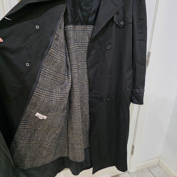 Christian Dior Trench Coat Black 42L Vintage Designer Long Double-Breasted - Picture 6 of 16